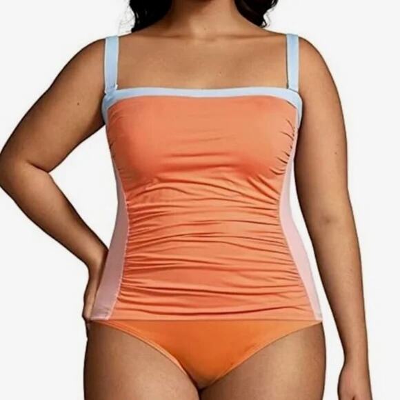 Lands' End Colorblock Tankini Swimsuit Set Removable Straps‎ Orange Blue Size 6 - Picture 1 of 9